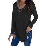 Solid V Neck Strap Long Sleeve Shirt