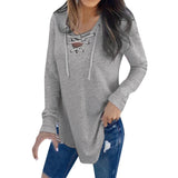 Solid V Neck Strap Long Sleeve Shirt