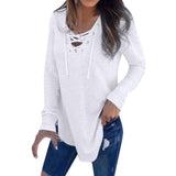 Solid V Neck Strap Long Sleeve Shirt