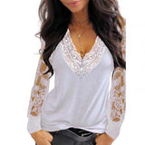 Pullover V Neck Lace See Through Long Sleeve